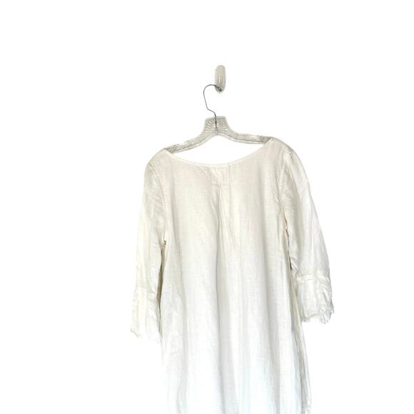 Crown Linen Designs White Lagenlook Coastal Natural Bell Sleeve Dress Size M - Picture 7 of 11